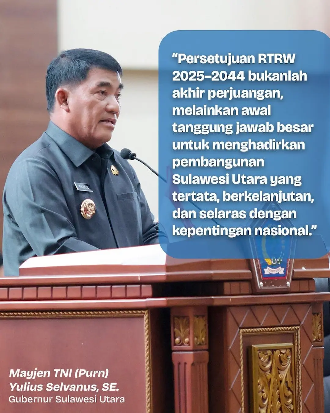 Gubernur Yulius Selvanus sampaikan pendapat akhir RTRW Sulut