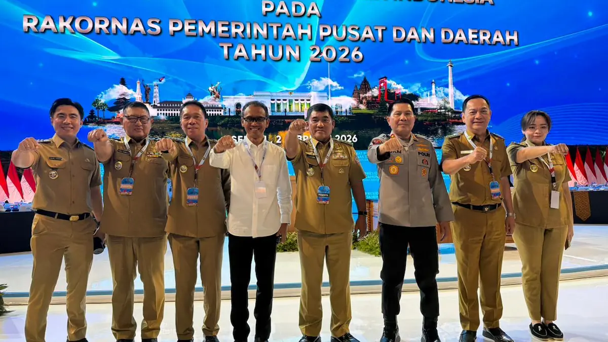 Kebersamaan para kepala daerah dan Forkopimda dalam Rakornas Pemerintah Pusat dan Daerah Tahun 2026 di Sentul Bogor sulutviral.info